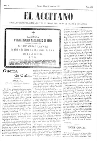 'El accitano  : periódico científico, literario y de intereses generales de Guadix y su partido' - Año V Número 209  - 1895 octubre 27