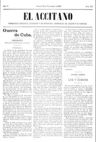 'El accitano  : periódico científico, literario y de intereses generales de Guadix y su partido' - Año V Número 213  - 1895 noviembre 24
