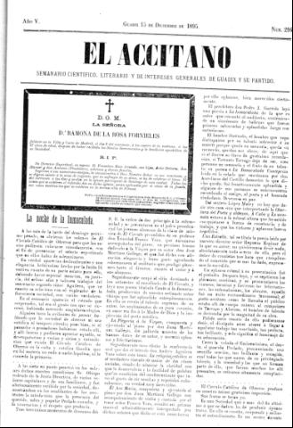'El accitano  : periódico científico, literario y de intereses generales de Guadix y su partido' - Año V Número 216  - 1895 diciembre 15