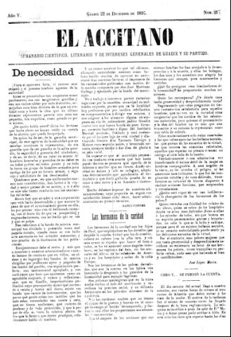 'El accitano  : periódico científico, literario y de intereses generales de Guadix y su partido' - Año V Número 217  - 1895 diciembre 22