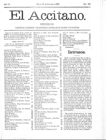 'El accitano  : periódico científico, literario y de intereses generales de Guadix y su partido' - Año VI Número 262  - 1896 octubre 18