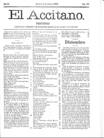 'El accitano  : periódico científico, literario y de intereses generales de Guadix y su partido' - Año VI Número 269  - 1896 diciembre 6