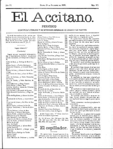 'El accitano  : periódico científico, literario y de intereses generales de Guadix y su partido' - Año VI Número 271  - 1896 diciembre 20