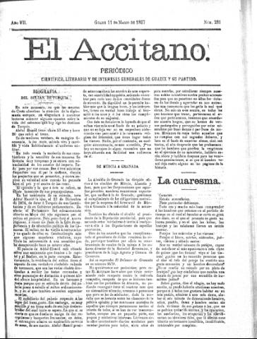 'El accitano  : periódico científico, literario y de intereses generales de Guadix y su partido' - Año VII Número 281  - 1897 marzo 11