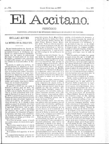 'El accitano  : periódico científico, literario y de intereses generales de Guadix y su partido' - Año VII Número 287  - 1897 abril 25