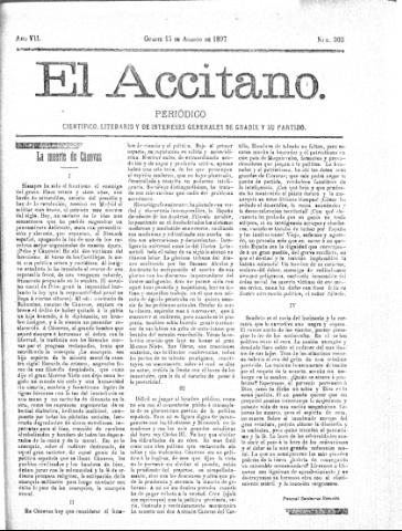'El accitano  : periódico científico, literario y de intereses generales de Guadix y su partido' - Año VII Número 303  - 1897 agosto 15