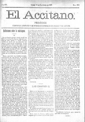 'El accitano  : periódico científico, literario y de intereses generales de Guadix y su partido' - Año VII Número 316  - 1897 noviembre 14