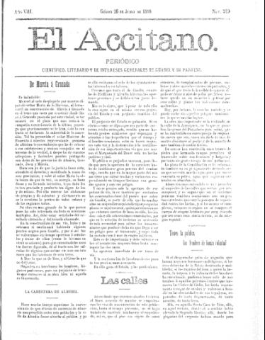 'El accitano  : periódico científico, literario y de intereses generales de Guadix y su partido' - Año VIII Número 349  - 1898 junio 26