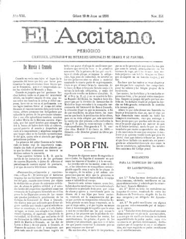 'El accitano  : periódico científico, literario y de intereses generales de Guadix y su partido' - Año VIII Número 351  - 1898 julio 10