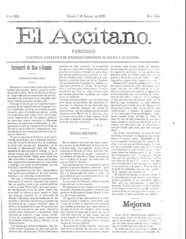 'El accitano  : periódico científico, literario y de intereses generales de Guadix y su partido' - Año VIII Número 355  - 1898 agosto 7