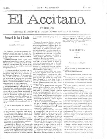 'El accitano  : periódico científico, literario y de intereses generales de Guadix y su partido' - Año VIII Número 356  - 1898 agosto 14