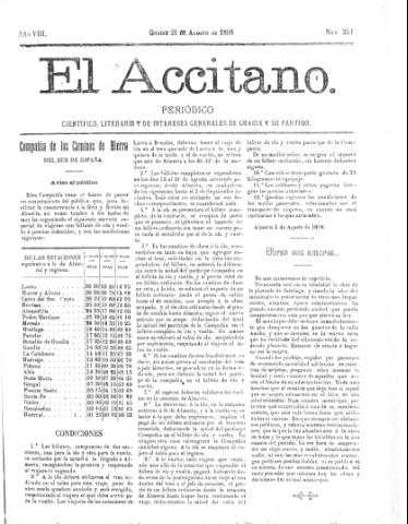 'El accitano  : periódico científico, literario y de intereses generales de Guadix y su partido' - Año VIII Número 357  - 1898 agosto 21