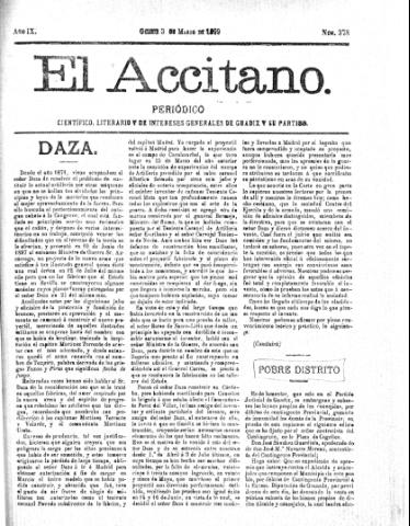 'El accitano  : periódico científico, literario y de intereses generales de Guadix y su partido' - Año IX Número 378  - 1899 marzo 3