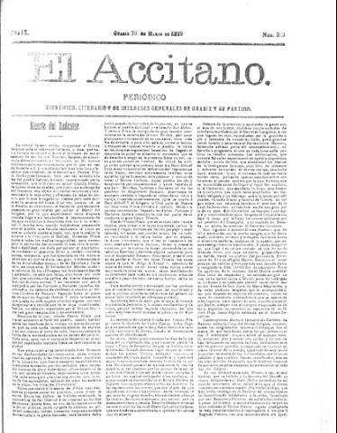 'El accitano  : periódico científico, literario y de intereses generales de Guadix y su partido' - Año IX Número 383  - 1899 marzo 30