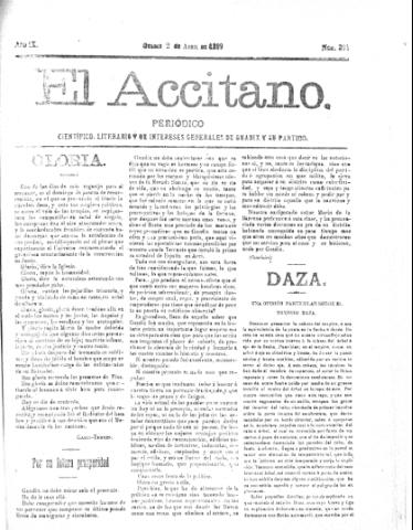 'El accitano  : periódico científico, literario y de intereses generales de Guadix y su partido' - Año IX Número 384  - 1899 abril 2