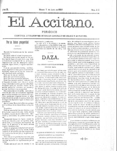 'El accitano  : periódico científico, literario y de intereses generales de Guadix y su partido' - Año IX Número 386  - 1899 abril 9