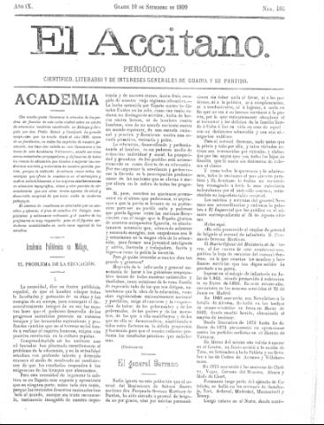 'El accitano  : periódico científico, literario y de intereses generales de Guadix y su partido' - Año IX Número 408  - 1899 septiembre 10