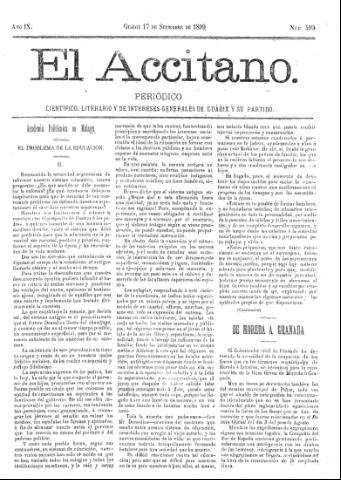 'El accitano  : periódico científico, literario y de intereses generales de Guadix y su partido' - Año IX Número 409  - 1899 septiembre 17