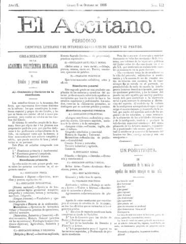 'El accitano  : periódico científico, literario y de intereses generales de Guadix y su partido' - Año IX Número 412  - 1899 octubre 8