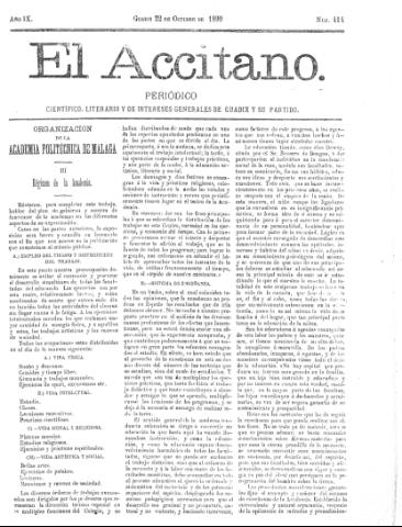 'El accitano  : periódico científico, literario y de intereses generales de Guadix y su partido' - Año IX Número 414  - 1899 octubre 22