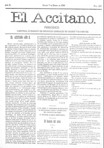 'El accitano  : periódico científico, literario y de intereses generales de Guadix y su partido' - Año X Número 424  - 1900 enero 7