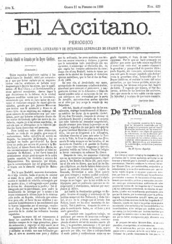'El accitano  : periódico científico, literario y de intereses generales de Guadix y su partido' - Año X Número 429  - 1900 febrero 11