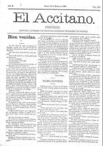 'El accitano  : periódico científico, literario y de intereses generales de Guadix y su partido' - Año X Número 434  - 1900 marzo 18