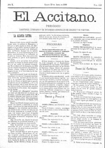 'El accitano  : periódico científico, literario y de intereses generales de Guadix y su partido' - Año X Número 440  - 1900 abril 29