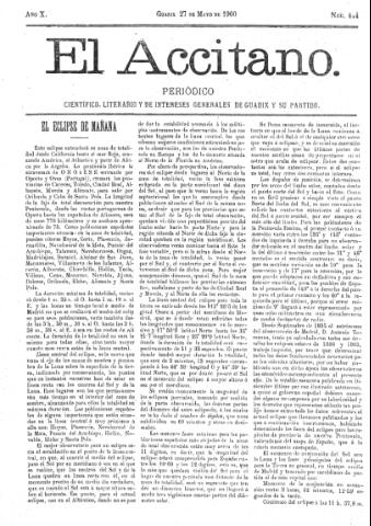 'El accitano  : periódico científico, literario y de intereses generales de Guadix y su partido' - Año X Número 444  - 1900 mayo 27