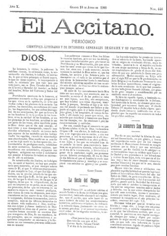'El accitano  : periódico científico, literario y de intereses generales de Guadix y su partido' - Año X Número 446  - 1900 junio 10