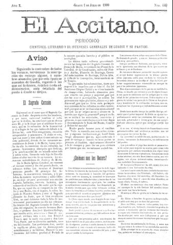 'El accitano  : periódico científico, literario y de intereses generales de Guadix y su partido' - Año X Número 449  - 1900 julio 1