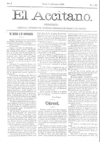 'El accitano  : periódico científico, literario y de intereses generales de Guadix y su partido' - Año X Número 462  - 1900 octubre 7