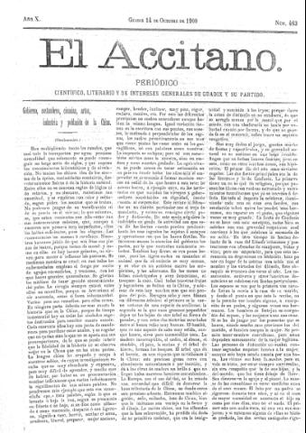 'El accitano  : periódico científico, literario y de intereses generales de Guadix y su partido' - Año X Número 463  - 1900 octubre 14