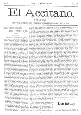 'El accitano  : periódico científico, literario y de intereses generales de Guadix y su partido' - Año X Número 467  - 1900 noviembre 11