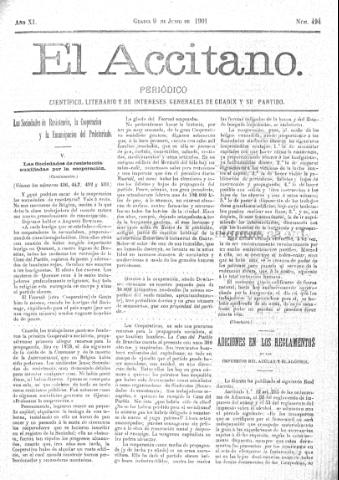 'El accitano  : periódico científico, literario y de intereses generales de Guadix y su partido' - Año XI Número 494  - 1901 junio 9