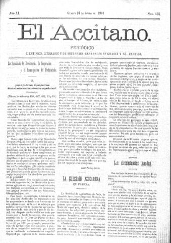 'El accitano  : periódico científico, literario y de intereses generales de Guadix y su partido' - Año XI Número 495  - 1901 junio 16