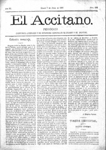 'El accitano  : periódico científico, literario y de intereses generales de Guadix y su partido' - Año XI Número 498  - 1901 julio 7