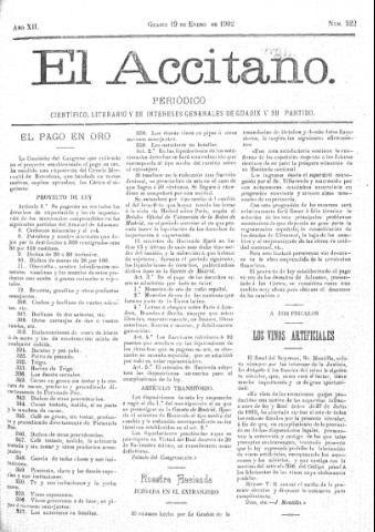 'El accitano  : periódico científico, literario y de intereses generales de Guadix y su partido' - Año XII Número 522  - 1902 enero 19