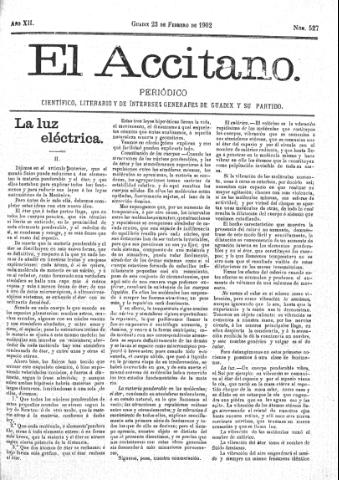 'El accitano  : periódico científico, literario y de intereses generales de Guadix y su partido' - Año XII Número 527  - 1902 febrero 23