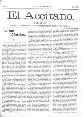 'El accitano  : periódico científico, literario y de intereses generales de Guadix y su partido' - Año XII Número 530  - 1902 marzo 16
