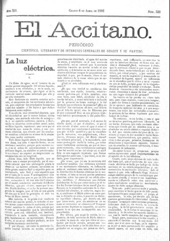 'El accitano  : periódico científico, literario y de intereses generales de Guadix y su partido' - Año XII Número 533  - 1902 abril 6