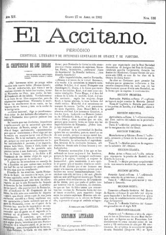 'El accitano  : periódico científico, literario y de intereses generales de Guadix y su partido' - Año XII Número 536  - 1902 abril 27