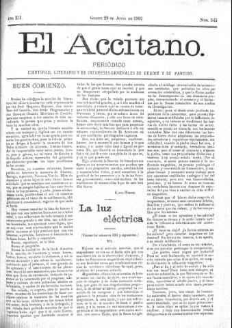 'El accitano  : periódico científico, literario y de intereses generales de Guadix y su partido' - Año XII Número 545  - 1902 junio 29
