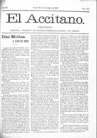 'El accitano  : periódico científico, literario y de intereses generales de Guadix y su partido' - Año XII Número 557  - 1902 septiembre 21