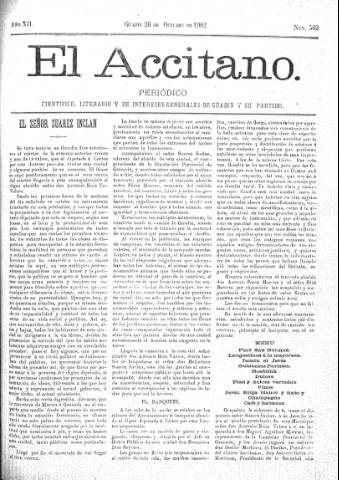 'El accitano  : periódico científico, literario y de intereses generales de Guadix y su partido' - Año XII Número 562  - 1902 octubre 26