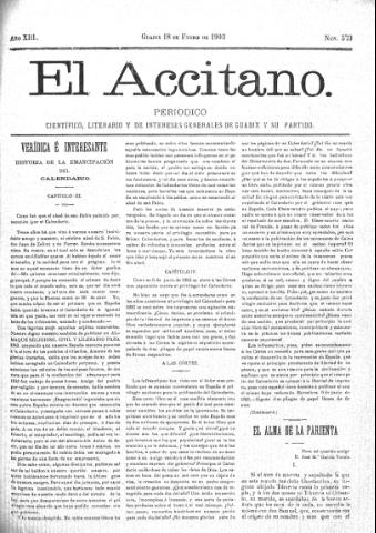 'El accitano  : periódico científico, literario y de intereses generales de Guadix y su partido' - Año XIII Número 573  - 1903 enero 18