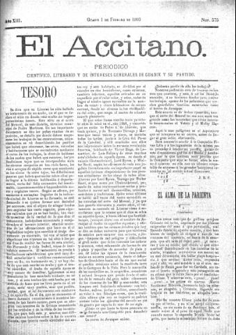 'El accitano  : periódico científico, literario y de intereses generales de Guadix y su partido' - Año XIII Número 575  - 1903 febrero 1