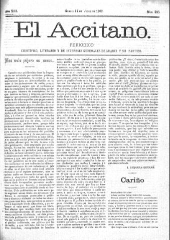 'El accitano  : periódico científico, literario y de intereses generales de Guadix y su partido' - Año XIII Número 595  - 1903 junio 14