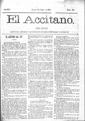 'El accitano  : periódico científico, literario y de intereses generales de Guadix y su partido' - Año XIV Número 621  - 1904 enero 7