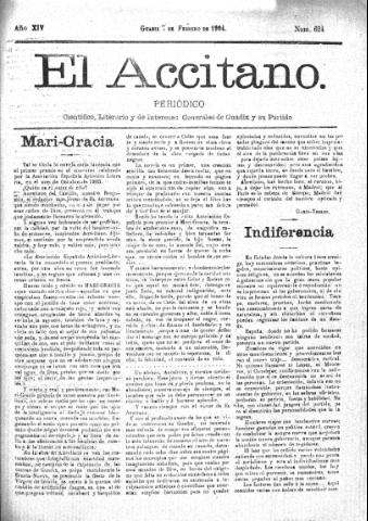 'El accitano  : periódico científico, literario y de intereses generales de Guadix y su partido' - Año XIV Número 624  - 1904 febrero 7